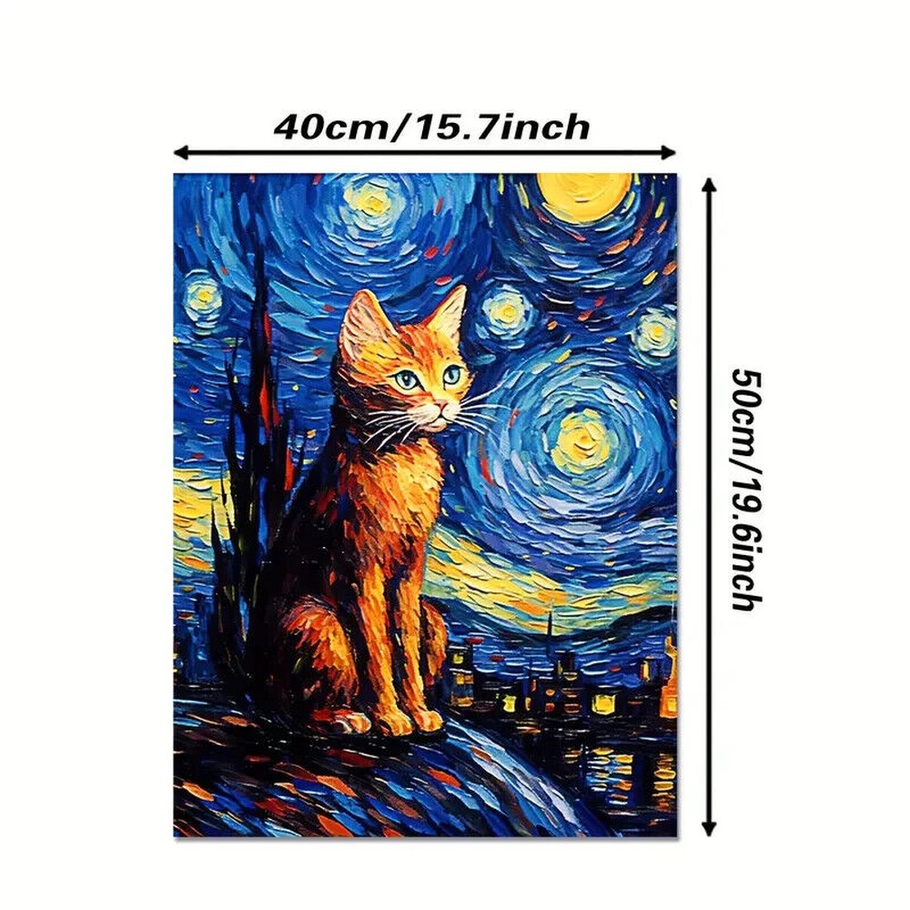 Orange Cat Abstract Starry Sky Vibrant Canvas Art Print 15.7" x 19.6" NEW! Home & Garden:Home Décor:Posters & Prints Style Your Walls